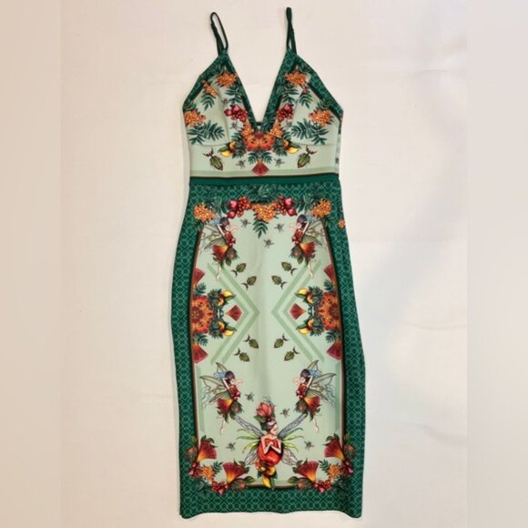 NWT COLCCI Made in Brazil‎ 🇧🇷 V neck Sleeveless Bodycon Floral Midi Dress Sz 4 - Picture 6 of 14